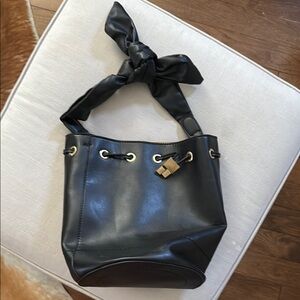 Zara Black Vegan Shoulder Bag with Gold Accents